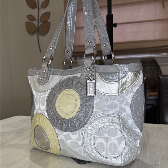 Coach Handbags - Coach Madison Mia Multi-Color East West Patchwork Circle Pattern Tote